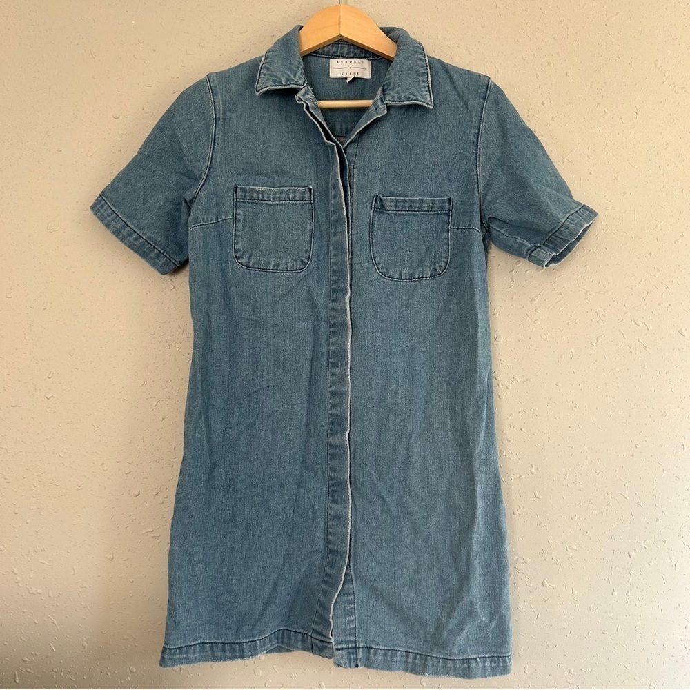 Kendall + Kylie Denim Jean Button Down Short Sleeve Dress Casual 90s Fall XS